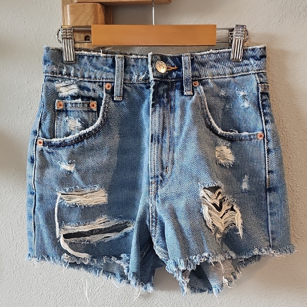 Zara Blue Jean Shorts Distressed Denim Casual